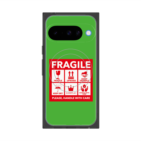プレミアムスクエアケース with Pixelsnap［ FRAGILE Sticker - Green ］