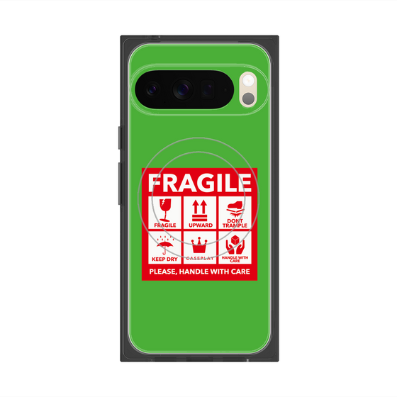 プレミアムスクエアケース with Pixelsnap［ FRAGILE Sticker - Green ］