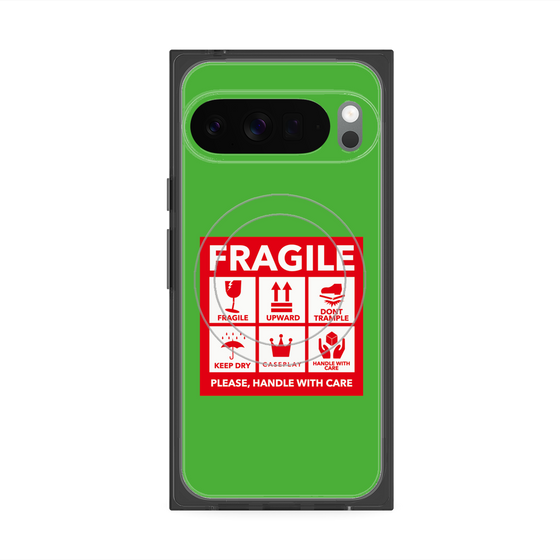 プレミアムスクエアケース with Pixelsnap［ FRAGILE Sticker - Green ］