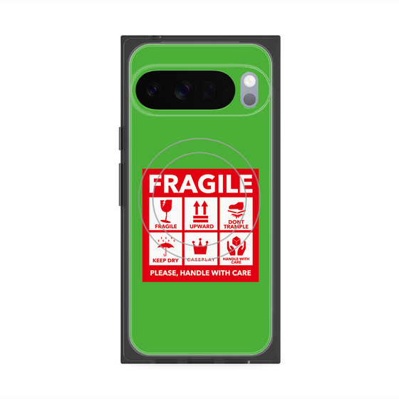プレミアムスクエアケース with Pixelsnap［ FRAGILE Sticker - Green ］