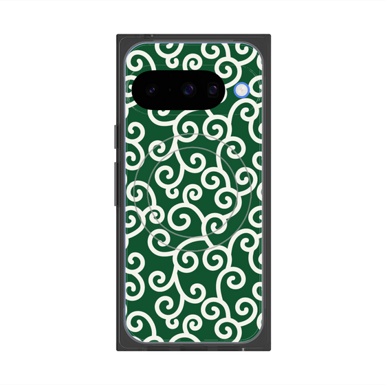 プレミアムスクエアケース with Pixelsnap［ 唐草模様 - Green ］