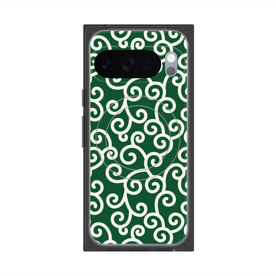 プレミアムスクエアケース with Pixelsnap［ 唐草模様 - Green ］