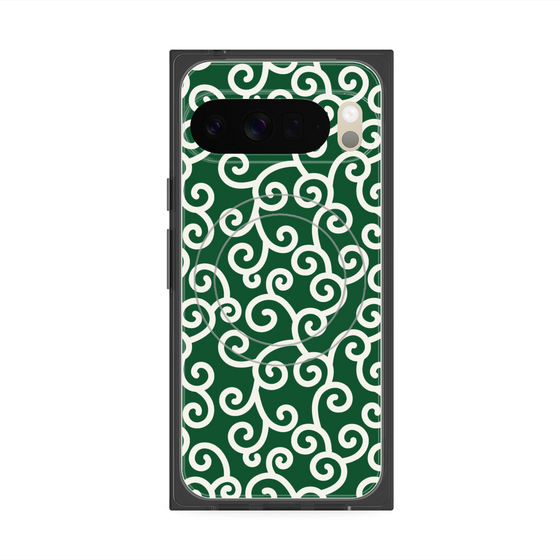 プレミアムスクエアケース with Pixelsnap［ 唐草模様 - Green ］