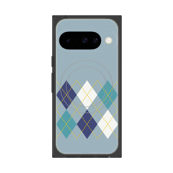 プレミアムスクエアケース with Pixelsnap［ Nordic Argyle - Blue ］