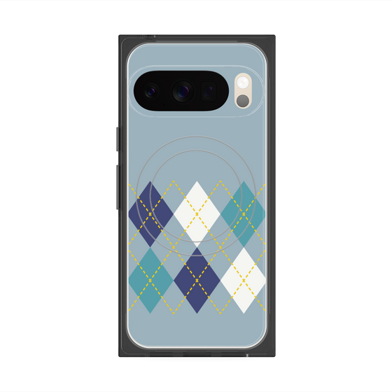 プレミアムスクエアケース with Pixelsnap［ Nordic Argyle - Blue ］