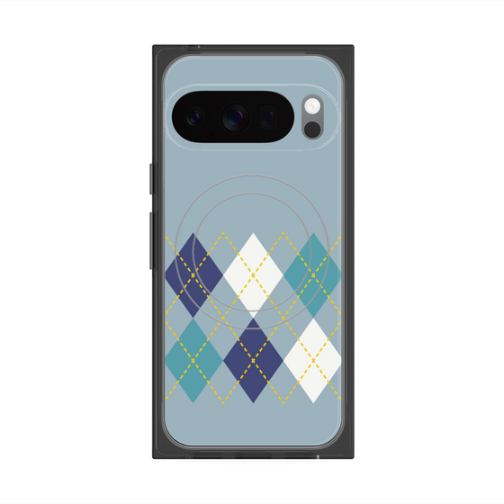プレミアムスクエアケース with Pixelsnap［ Nordic Argyle - Blue ］