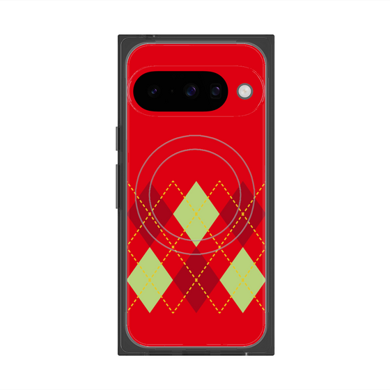 プレミアムスクエアケース with Pixelsnap［ Nordic Argyle - Red ］