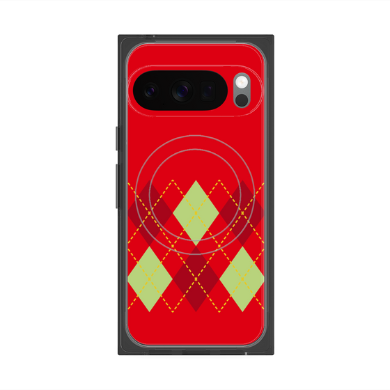 プレミアムスクエアケース with Pixelsnap［ Nordic Argyle - Red ］