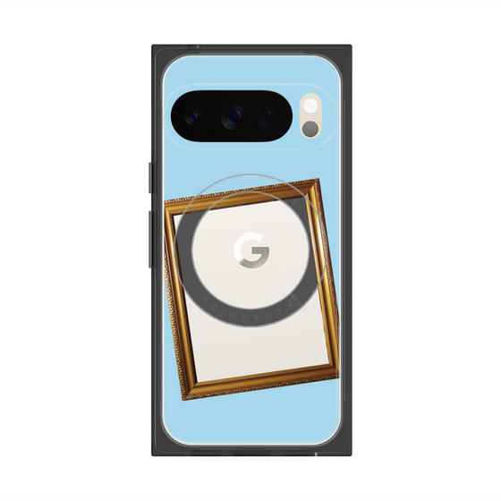 プレミアムスクエアケース with Pixelsnap［ Photo Frame - Light Blue ］
