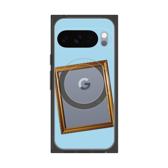 プレミアムスクエアケース with Pixelsnap［ Photo Frame - Light Blue ］