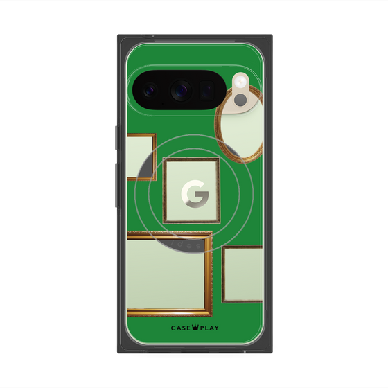 プレミアムスクエアケース with Pixelsnap［ Photo Frames - Green ］