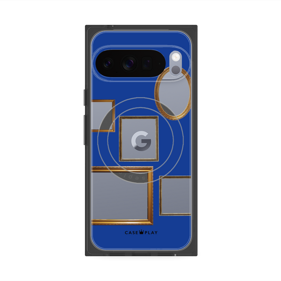 プレミアムスクエアケース with Pixelsnap［ Photo Frames - Blue ］