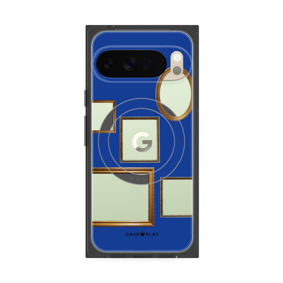 プレミアムスクエアケース with Pixelsnap［ Photo Frames - Blue ］
