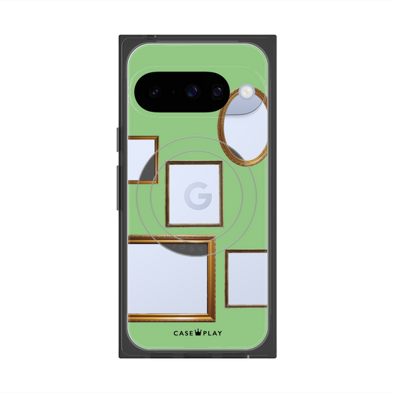 プレミアムスクエアケース with Pixelsnap［ Photo Frames - Light Green ］
