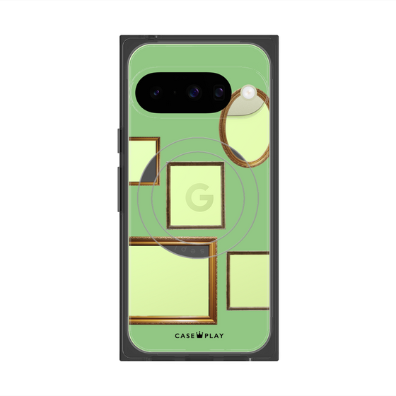 プレミアムスクエアケース with Pixelsnap［ Photo Frames - Light Green ］