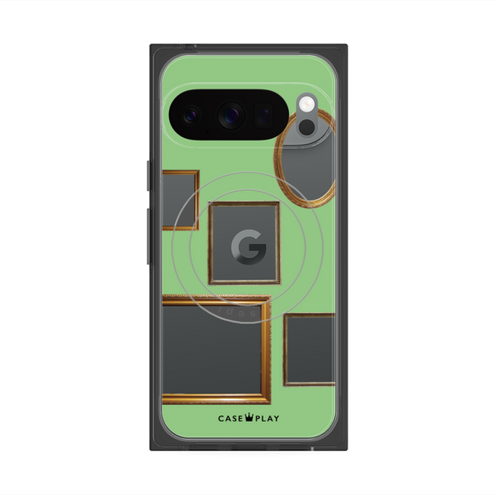 プレミアムスクエアケース with Pixelsnap［ Photo Frames - Light Green ］
