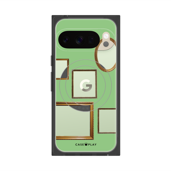 プレミアムスクエアケース with Pixelsnap［ Photo Frames - Light Green ］