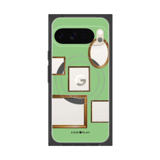 プレミアムスクエアケース with Pixelsnap［ Photo Frames - Light Green ］