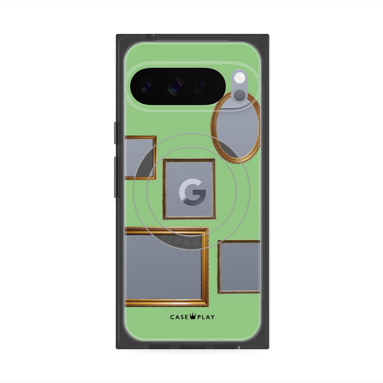 プレミアムスクエアケース with Pixelsnap［ Photo Frames - Light Green ］