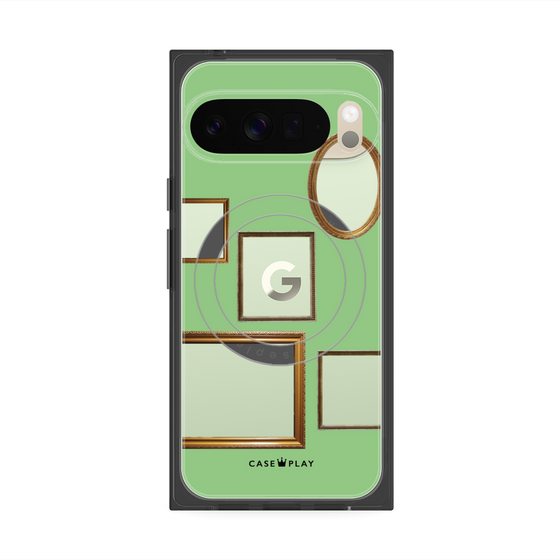 プレミアムスクエアケース with Pixelsnap［ Photo Frames - Light Green ］