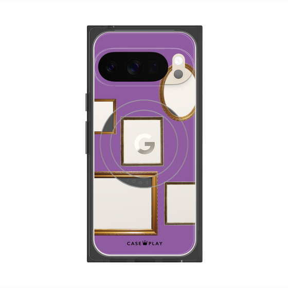 プレミアムスクエアケース with Pixelsnap［ Photo Frames - Purple ］