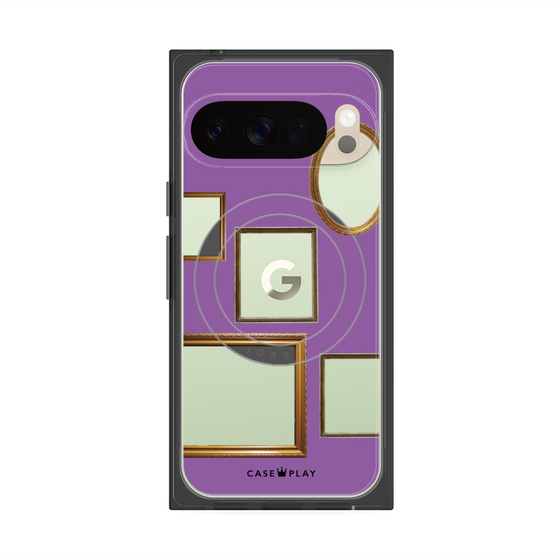 プレミアムスクエアケース with Pixelsnap［ Photo Frames - Purple ］