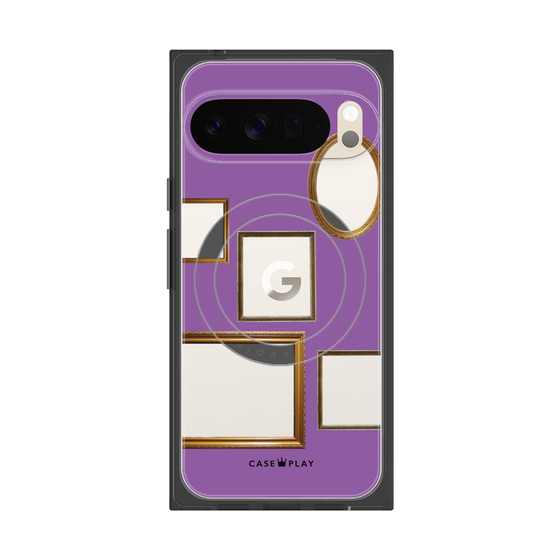 プレミアムスクエアケース with Pixelsnap［ Photo Frames - Purple ］