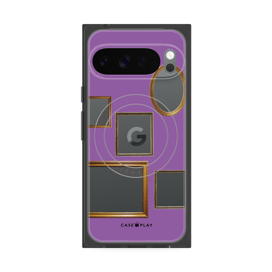 プレミアムスクエアケース with Pixelsnap［ Photo Frames - Purple ］