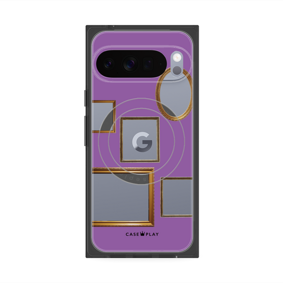 プレミアムスクエアケース with Pixelsnap［ Photo Frames - Purple ］