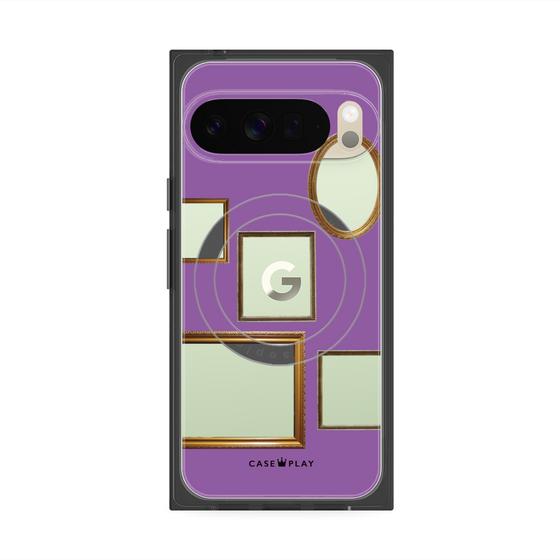 プレミアムスクエアケース with Pixelsnap［ Photo Frames - Purple ］