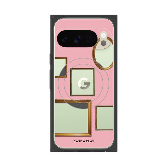 プレミアムスクエアケース with Pixelsnap［ Photo Frames - Pink ］