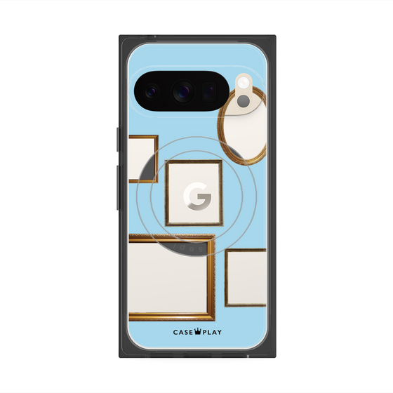 プレミアムスクエアケース with Pixelsnap［ Photo Frames - Light Blue ］