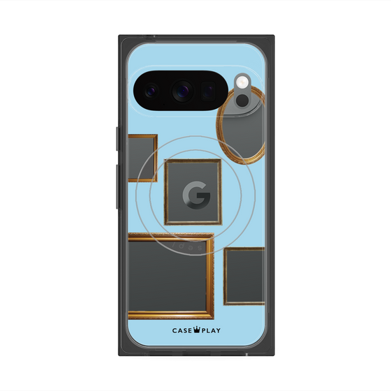プレミアムスクエアケース with Pixelsnap［ Photo Frames - Light Blue ］