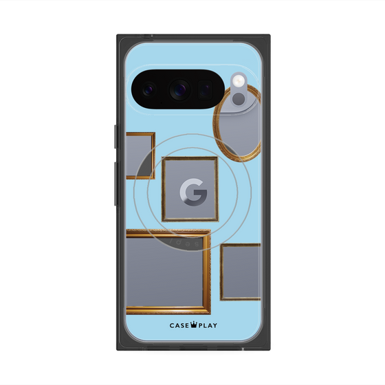 プレミアムスクエアケース with Pixelsnap［ Photo Frames - Light Blue ］