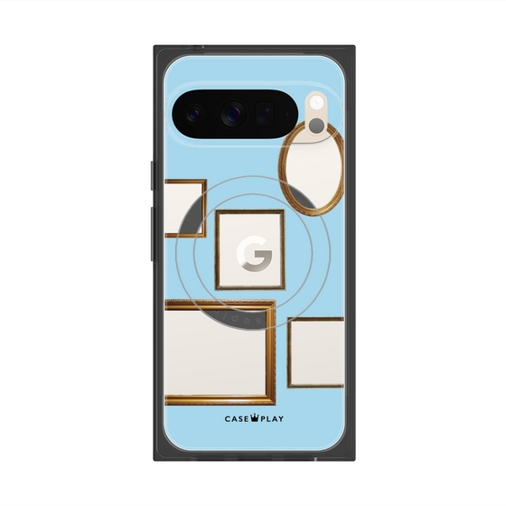 プレミアムスクエアケース with Pixelsnap［ Photo Frames - Light Blue ］