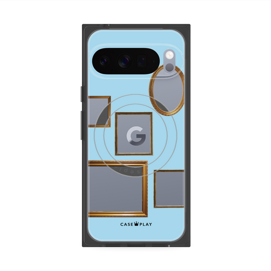 プレミアムスクエアケース with Pixelsnap［ Photo Frames - Light Blue ］