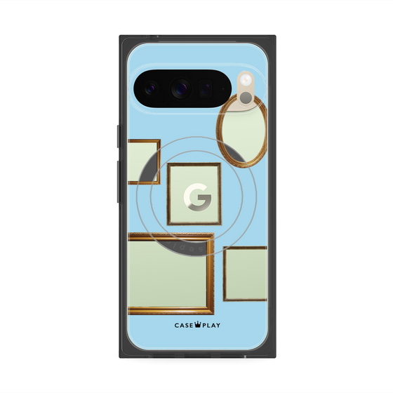 プレミアムスクエアケース with Pixelsnap［ Photo Frames - Light Blue ］