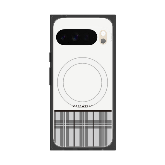 プレミアムスクエアケース with Pixelsnap［ CASEPLAY Tartan Check - Gray ］