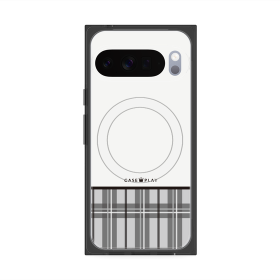 プレミアムスクエアケース with Pixelsnap［ CASEPLAY Tartan Check - Gray ］