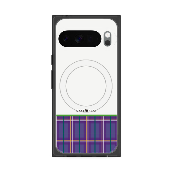 プレミアムスクエアケース with Pixelsnap［ CASEPLAY Tartan Check - Purple ］