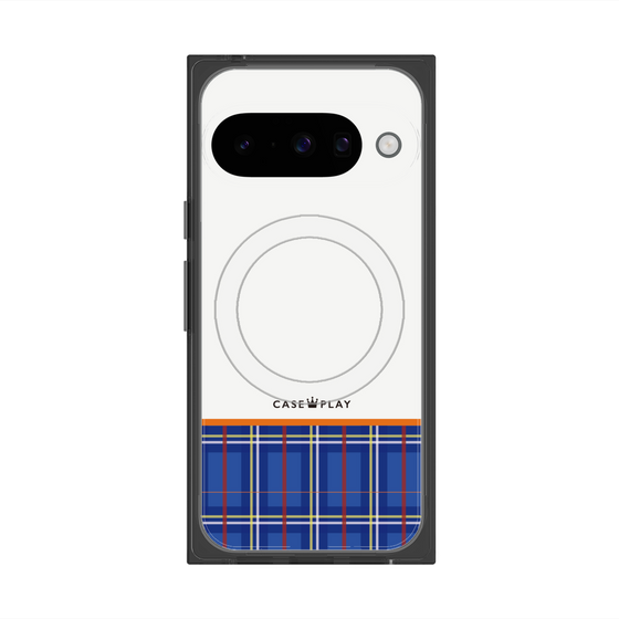 プレミアムスクエアケース with Pixelsnap［ CASEPLAY Tartan Check - Blue ］