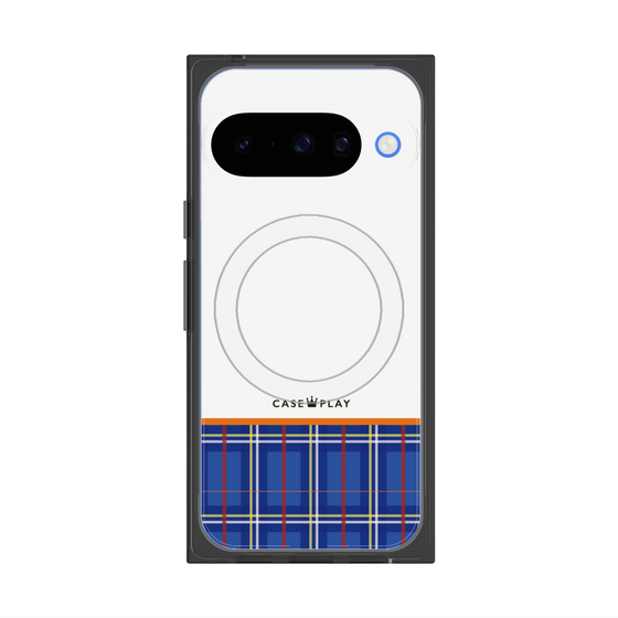 プレミアムスクエアケース with Pixelsnap［ CASEPLAY Tartan Check - Blue ］