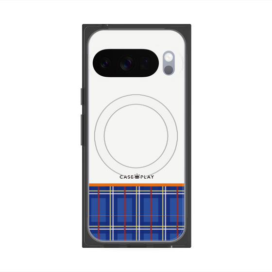 プレミアムスクエアケース with Pixelsnap［ CASEPLAY Tartan Check - Blue ］