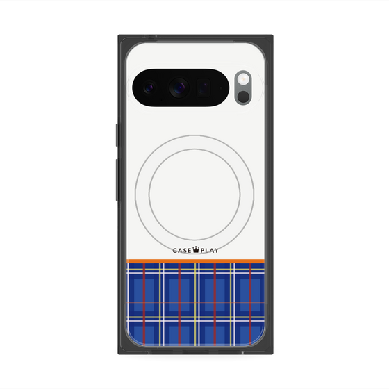 プレミアムスクエアケース with Pixelsnap［ CASEPLAY Tartan Check - Blue ］