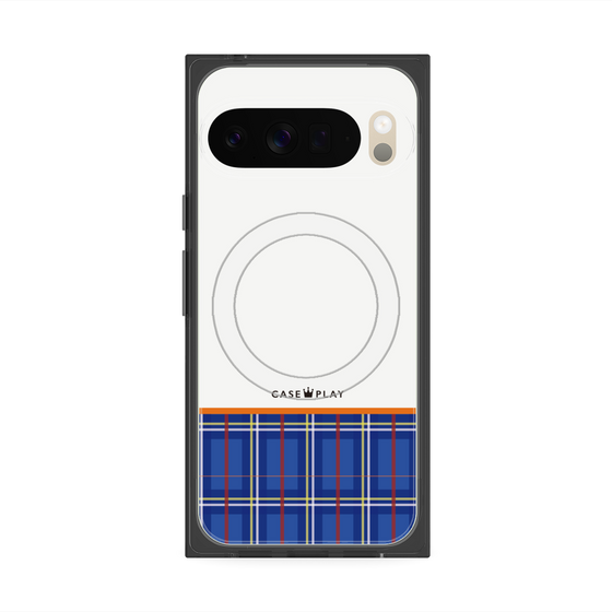 プレミアムスクエアケース with Pixelsnap［ CASEPLAY Tartan Check - Blue ］