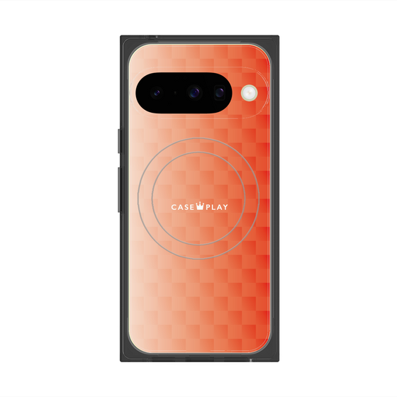 プレミアムスクエアケース with Pixelsnap［ CASEPLAY Check - Orange ］
