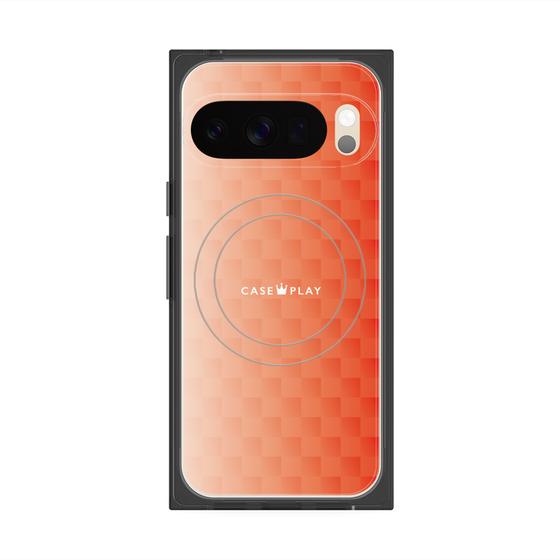プレミアムスクエアケース with Pixelsnap［ CASEPLAY Check - Orange ］