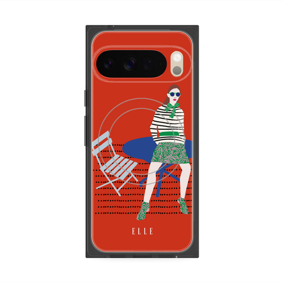 プレミアムスクエアケース with Pixelsnap［ ELLE - パリジェンヌ - レッド ］