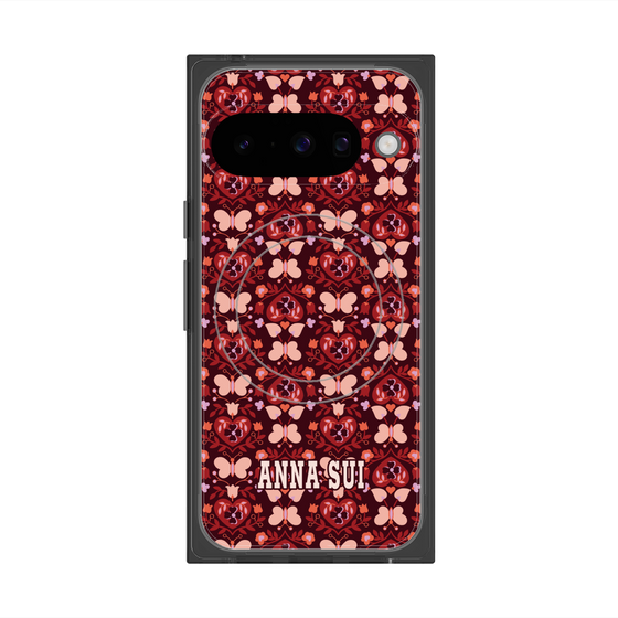 プレミアムスクエアケース with Pixelsnap［ ANNA SUI - バタフライハーツ - レッド ］