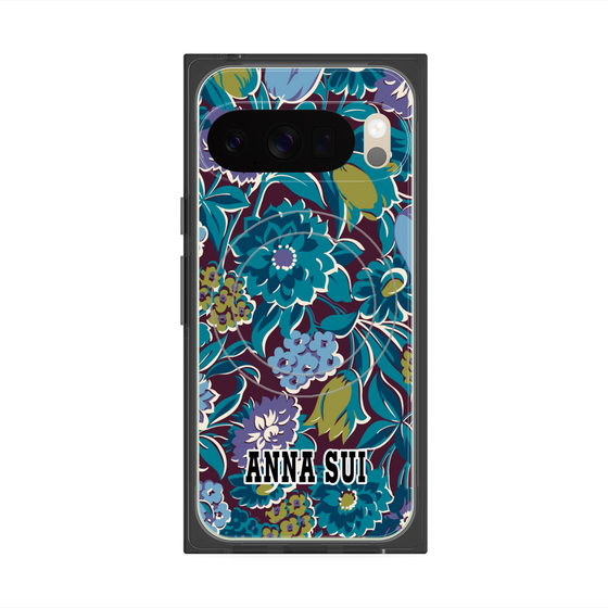 プレミアムスクエアケース with Pixelsnap［ ANNA SUI - ガーデンフワラー - シアン ］